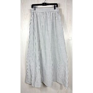 SHABBY APPLE XL Linen Blend Gray White Stripe Maxi Skirt Full‎ Length Classic